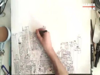 New York'u elle çiziyor