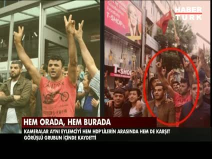 O eylemci hem Öcalan lehine hem de ülkücü grupla slogan attı