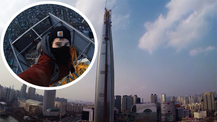 Güney Kore'nin en yüksek binasına gizlice tırmandılar
