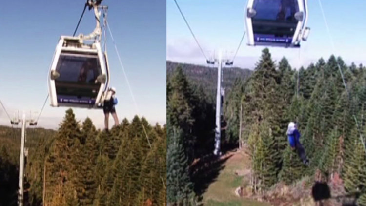 Teleferikte mahsur kalan turist böyle kurtarıldı