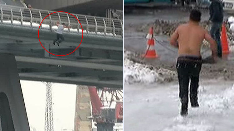 Haliç'ten böyle atladı