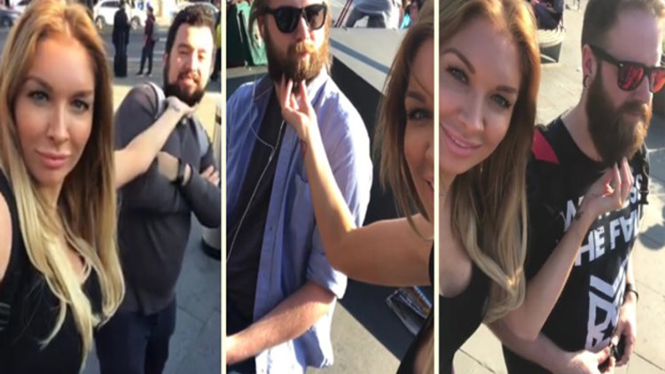 Sokaktaki erkeklerin sakallarını okşayan kadın!