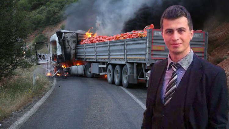 Aynı yolda TIR&#039;ı ateşe verdiler