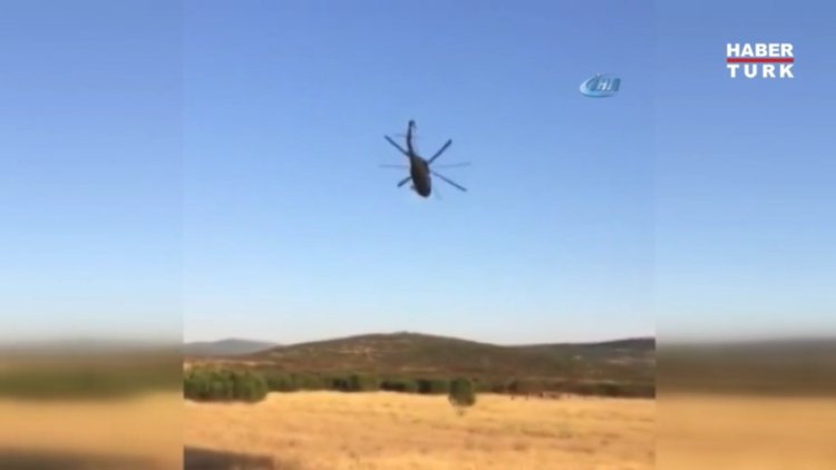 Skorsky pilotu helikopterle Mehmetçiği selamladı