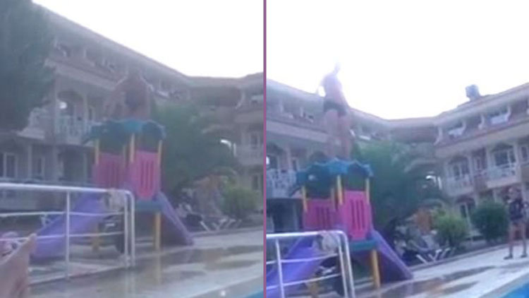 Havuza atlamaya çalıştı ama...