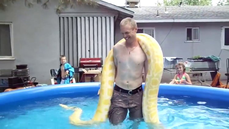 Pitonla birlikte serinliyor