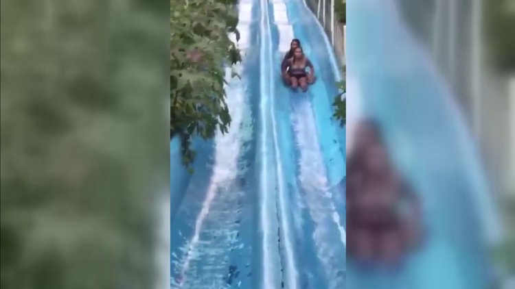 Su kaydırağında kayan kızlara kötü sürpriz