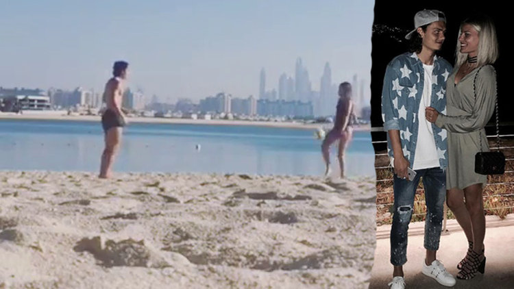 Enes Ünal ve futbolcu sevgilisinden futbol dersi