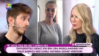 Ünlü şarkıcı Nez, Üniversiteli genç Ali'nin kendisini tam 518 bin lira borçlandırdığı iddialarına canlı yayında cevap verdi. ...