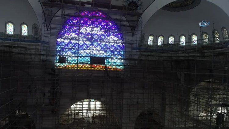 Çamlıca Camii'nin içi ilk kez drone ile görüntülendi