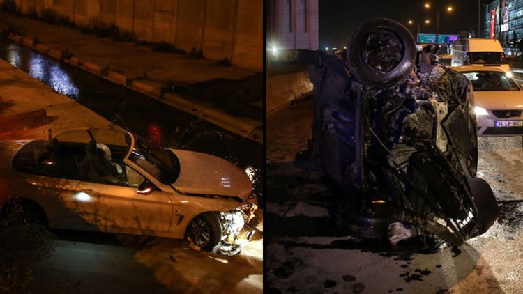 Bağcılar'da korkunç kaza! Biri takla attı biri dereye uçtu