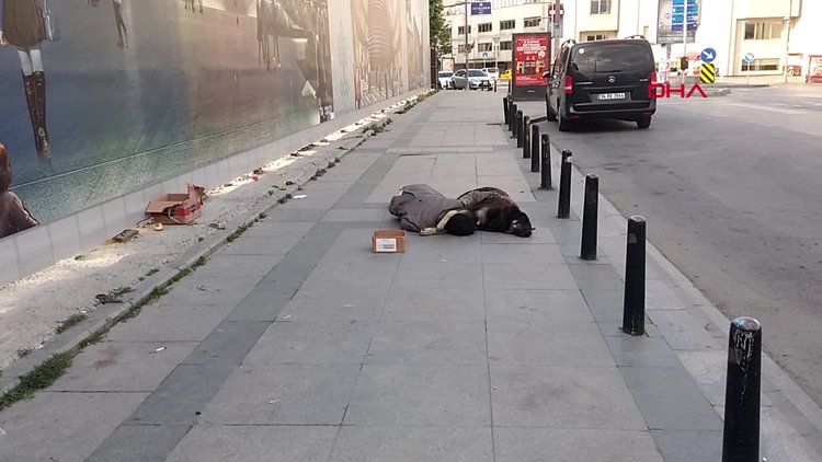 Taksim'de köpeğine sarılarak uyuyan çocuk yürek sızlattı