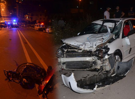 bursa da feci kaza otomobil ile motosiklet kafa kafaya carpisti