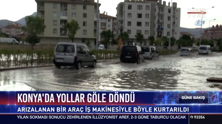 Konya'da yollar göle döndü