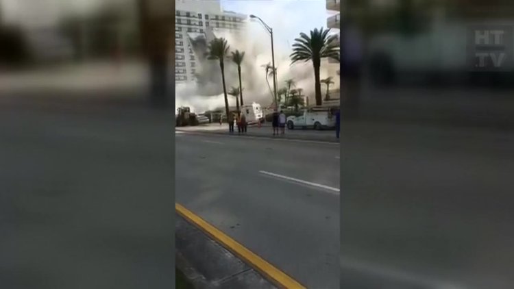 Miami Beach&#039;te bina çöktü! Saniyeler içinde yerle bir oldu
