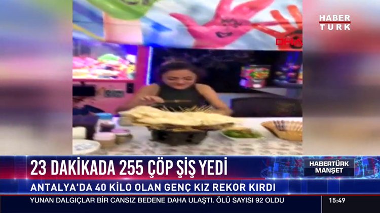 23 dakikada 255 çöp şiş yedi