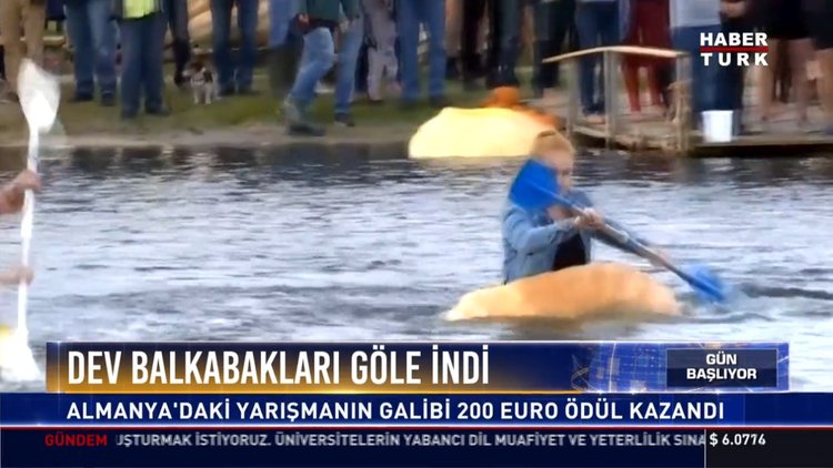 Dev balkabakları göle indi: Almanya'daki yarışmanın galibi 200 euro ödül kazandı
