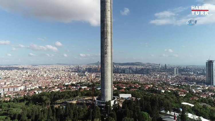 Restoran bölümü monte edilen Çamlıca Kulesi'nin son hali havadan görüntülendi
