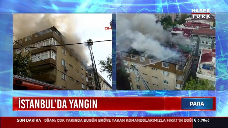 Halkalı'da çatı yangını: 5 katlı bir binanın çatısı alev alev yanıyor