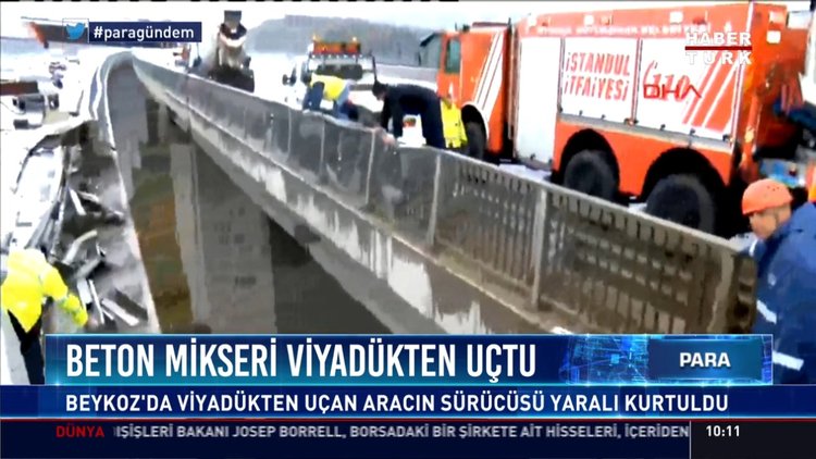 Beton mikseri Viyadükten uçtu: Beykoz'da Viyadükten uçan aracın sürücüsü yaralı kurtuldu