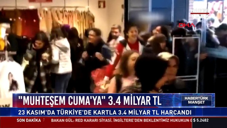 "Muhteşem Cuma'ya" 3.4 milyar TL: 23 Kasım'da Türkiye'de kartla 3.4 milyar TL harcandı