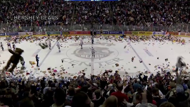 Buz hokeyi sahasına 34 binden fazla oyuncak ayı yağdı