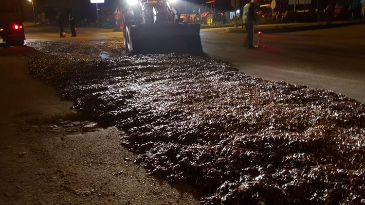 Bandırma'da arka kapağı açılan TIR'dan tonlarca hamsi yola saçıldı
