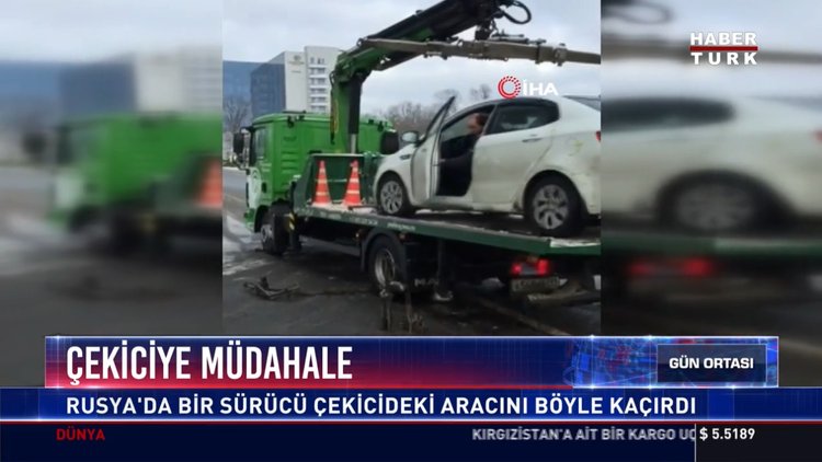 Çekiciye müdahale: Rusya'da bir sürücü çekicideki aracını böyle kaçırdı