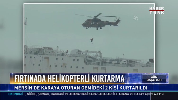 Helikopterle böyle kurtarıldılar: Mersin'de sürüklenen gemideki iki kişi kurtarıldı