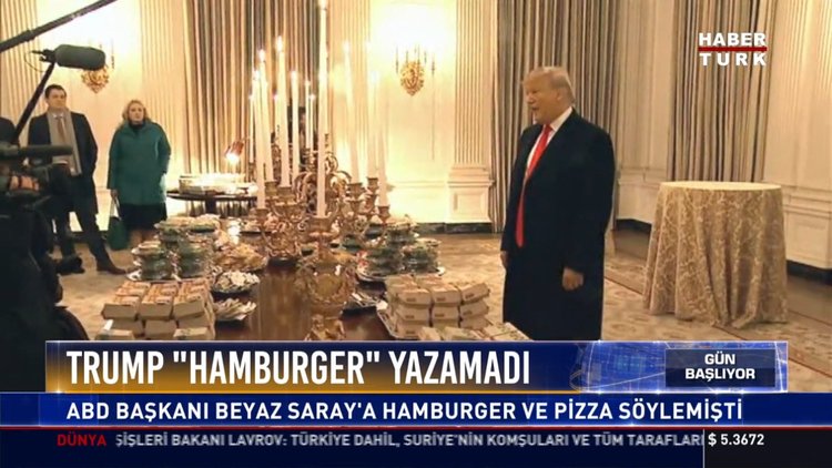 Trump "Hamburger" yazamadı: ABD Başkanı Beyaz Saray'a hamburger ve pizza söylemişti