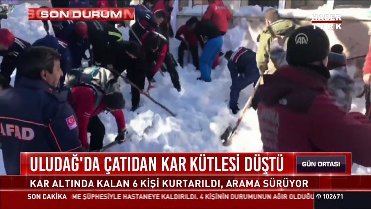 Uludağ'da çatıdan kar kütlesi düştü: Kar altında kalan 6 kişi kurtarıldı, arama sürüyor