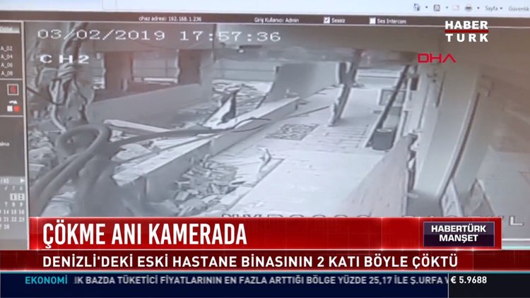Çökme anı kamerada: Denizli'deki eski hastane binasının 2 katı böyle çöktü