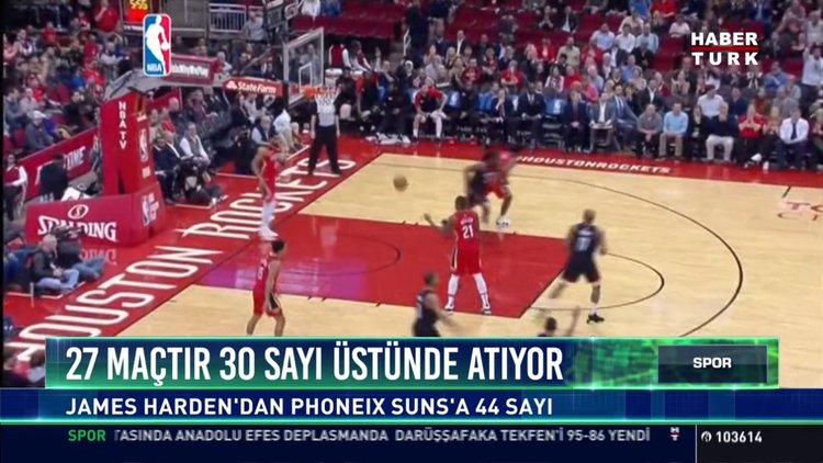 27 maçtır 30 sayı üstünde atıyor: James harden'dan phoenix suns'a 44 sayı