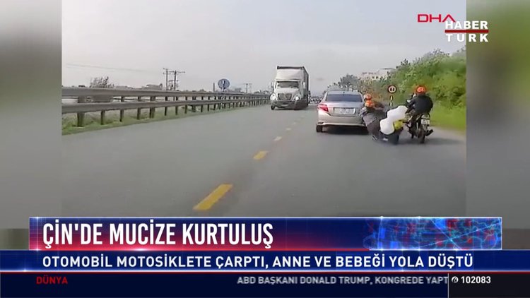Çin'de mıcize kurtuluş: Otomobil motosiklete çarptı, anne ve bebeği yola düştü