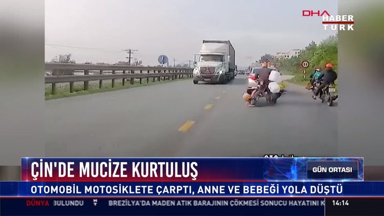 Çin'de mucize kurtuluş: Otomobil motosiklete çarptı, anne ve bebeği yola düştü