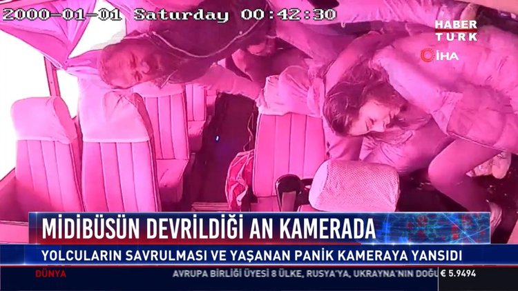 Midibüs devrildiği an kamerada: Yolcuların savrulması yaşanan panik kameraya yansıdı