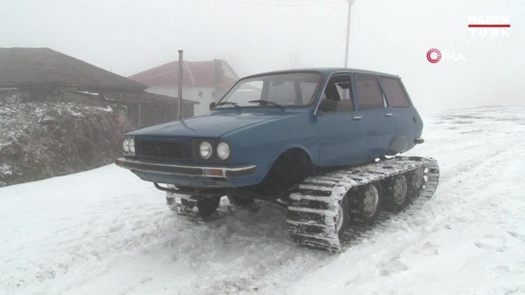 77 model Toros'a palet taktı...Karla kaplı yaylaları 'Paletli Toros'u ile geziyor