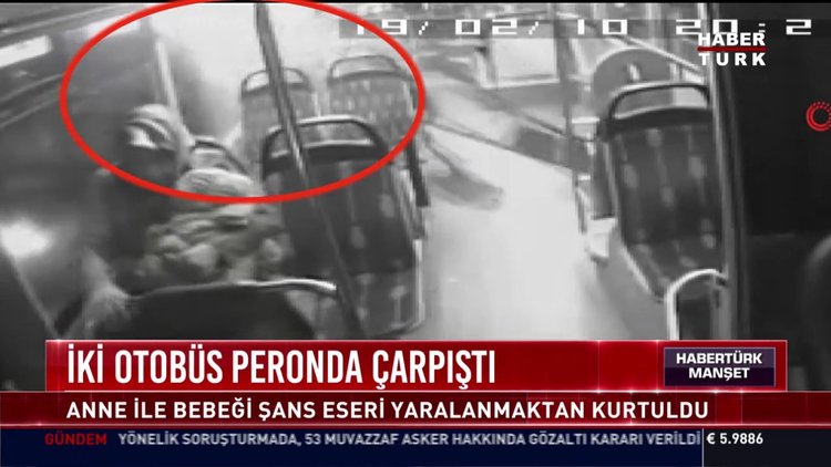 İki otobüs peronda çarpıştı: Anne ile bebeği şans eseri yaralanmaktan kurtuldu