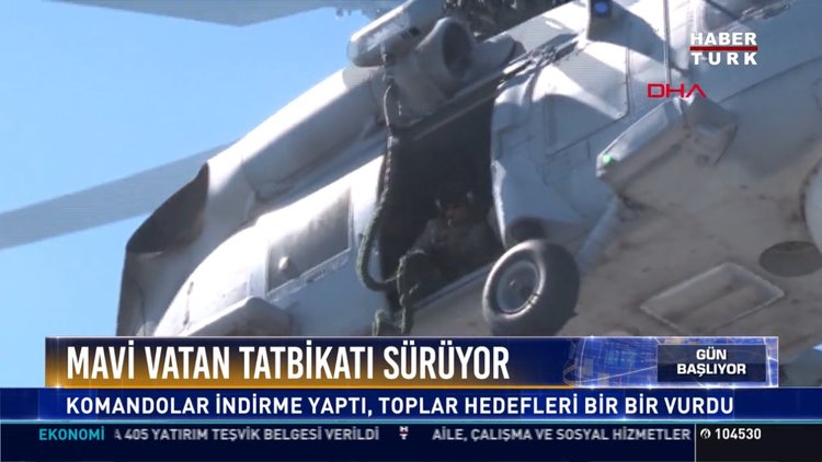 Mavi vatan tatbikatı sürüyor: Komandolar indirme yaptı, toplar hedefleri bir bir vurdu