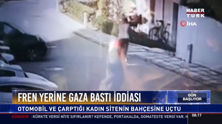 Fren yerine gaza bastı: Otomobil ve çarptığı kadın sitenin bahçesine uçtu