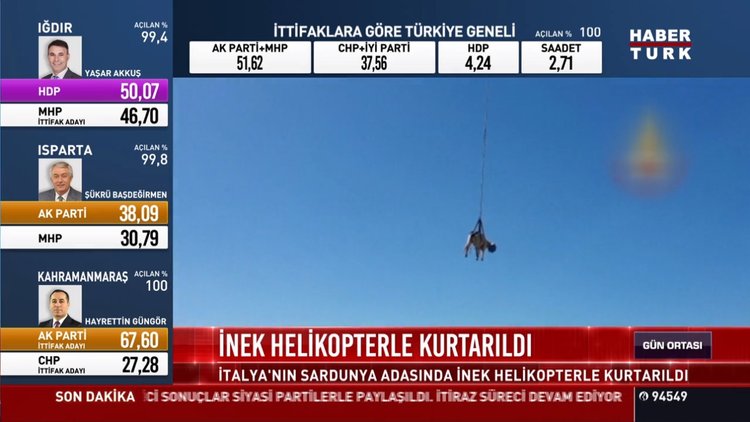 İnek helikopterle kurtarıldı: İtalya'nın sardunya adasında inek, helikopterle kurtarıldı