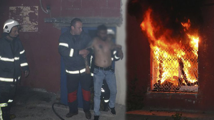 Yaktığı eve saklanan alkollü şahsı itfaiye kurtardı