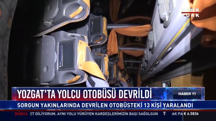 Yozgat'ta yolcu otobüsü devrildi