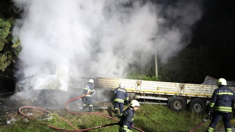 Kaza yapan TIR'daki yangın ormana sıçradı