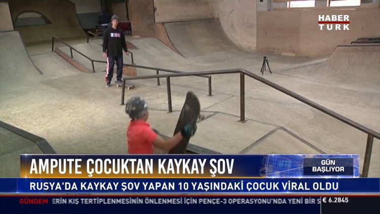 Ampute çocukdan kaykay şov