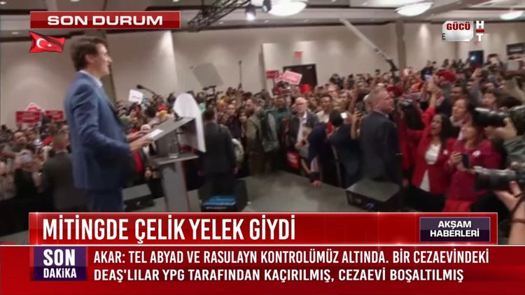 Mitingde çelik yelek giydi