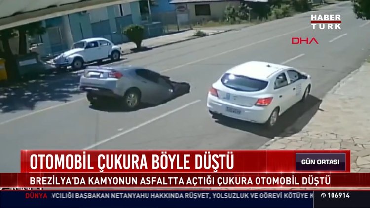 Otomobil çukura böyle düştü