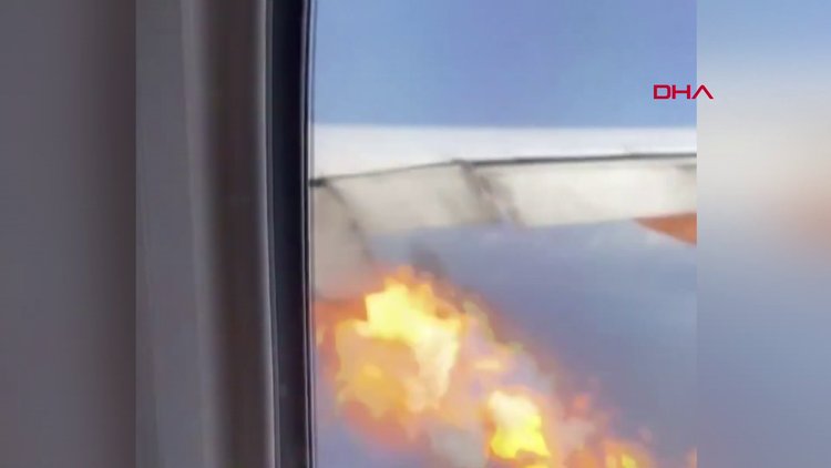 ABD'de 347 yolcuyu taşıyan uçağın motoru havadayken alev aldı