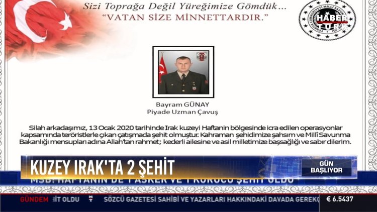 Irak'ın kuzeyinde bir asker ile güvenlik korucusu şehit oldu