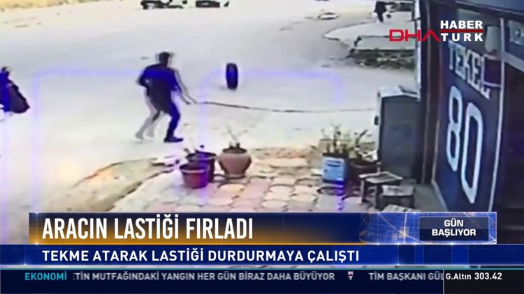 Aracın lastiği fırladı
